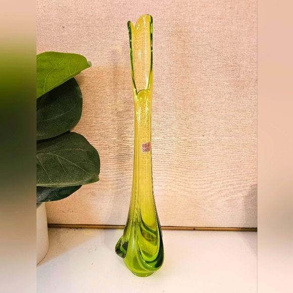 Viking Green Drape Swung Art Glass Vase - Picture 2 of 14